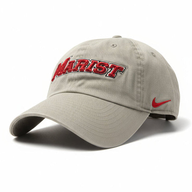 Grey baseball hat with "Marist" text and Nike logo on a white background