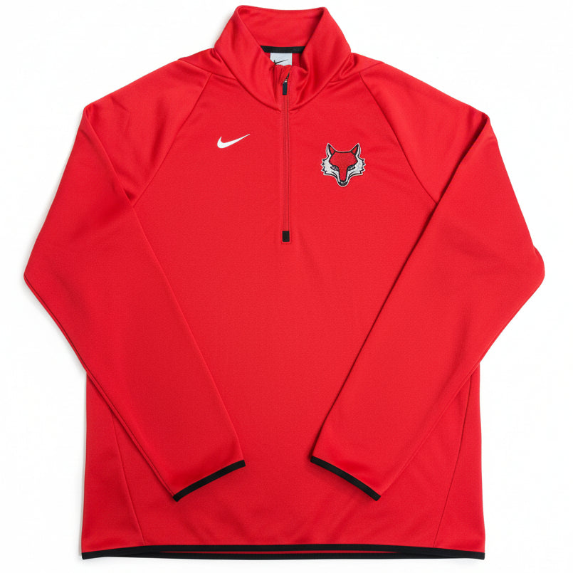 Red 1/4 zip jacket with Marist Logo on a white background