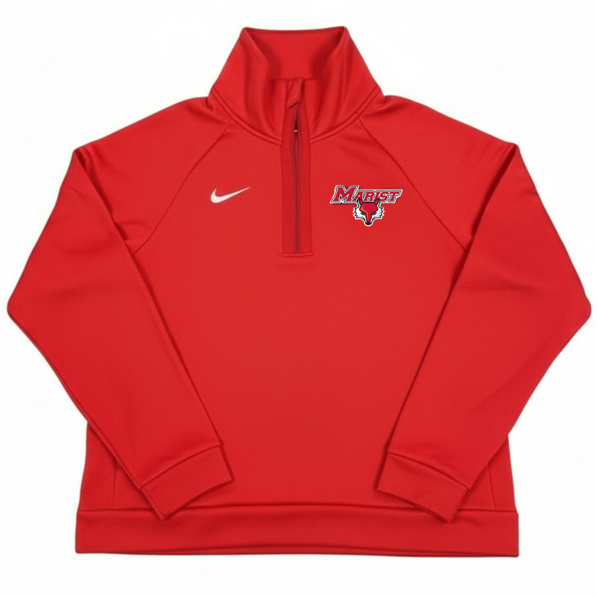 red womens jacket with marist logo on white background