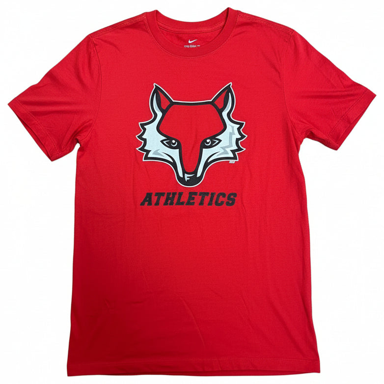 red shirt with marist logo and athletics on white background