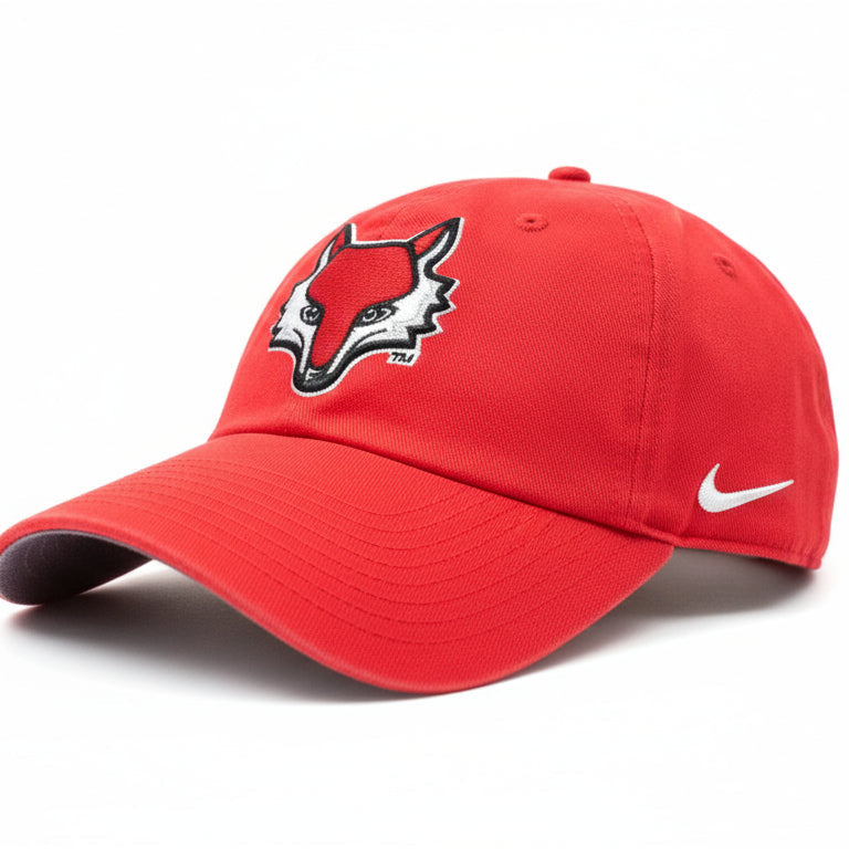 Red cap with Marist University Red Fox logo and Nike logo on a white background