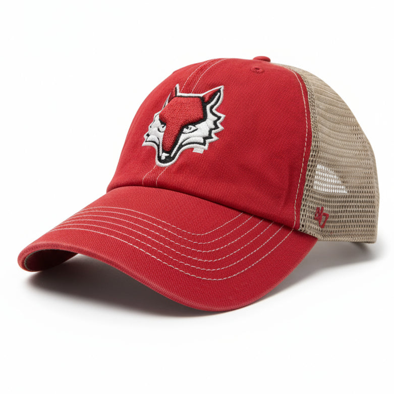 Red trucker hat with Marist Red Fox Logo on the front