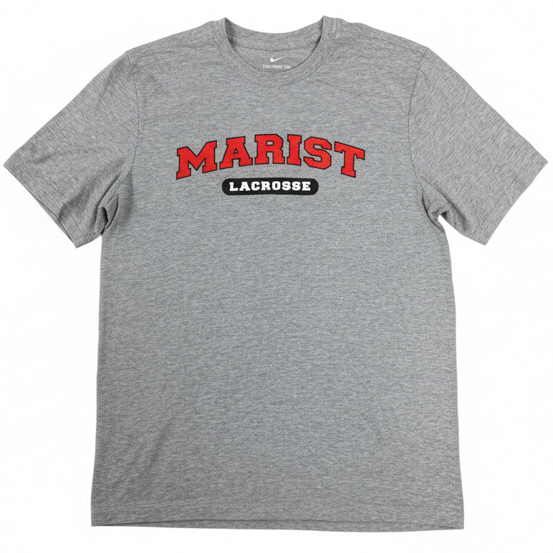 grey shirt with marist lacrosse logo on a white background