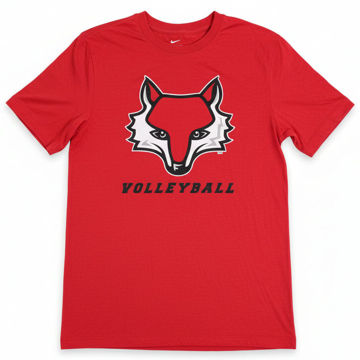 red t shirt on a white background with marist red fox logo and volleyball
